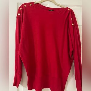 Dolman Button-Trim Sweater Red